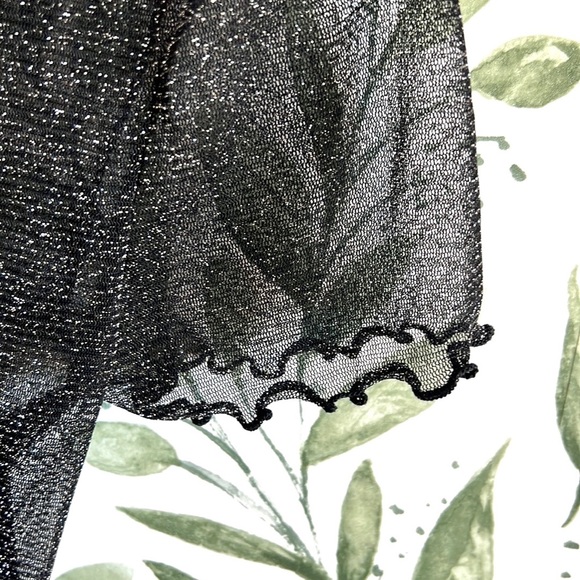 Sheer Black Mesh Scallop Trim Blouse Top - Picture 3 of 3